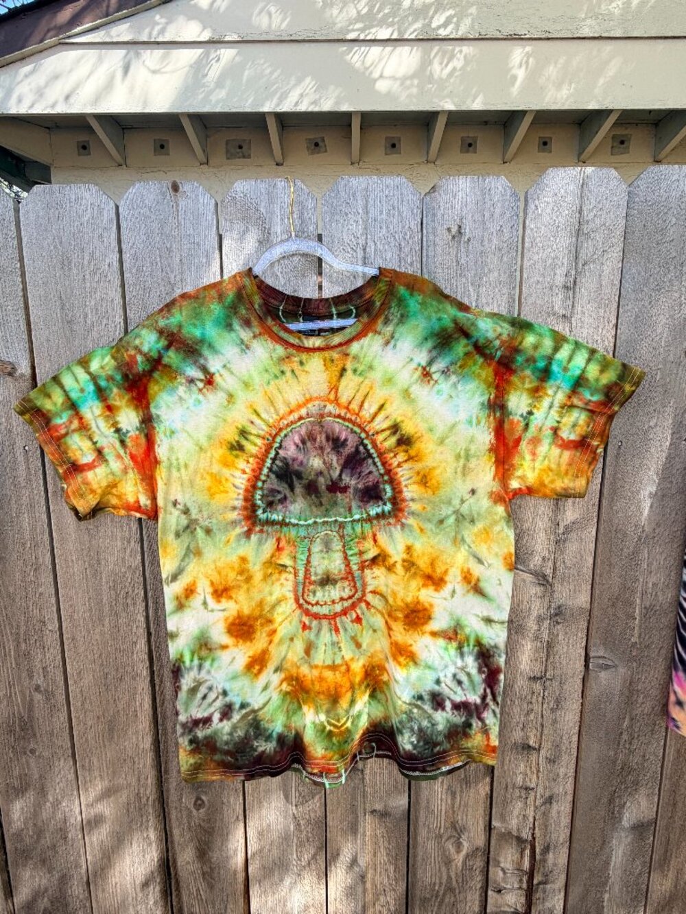 Hand dyed tie dye t-shirt - unisex XL mushroom Gildan heavy cotton